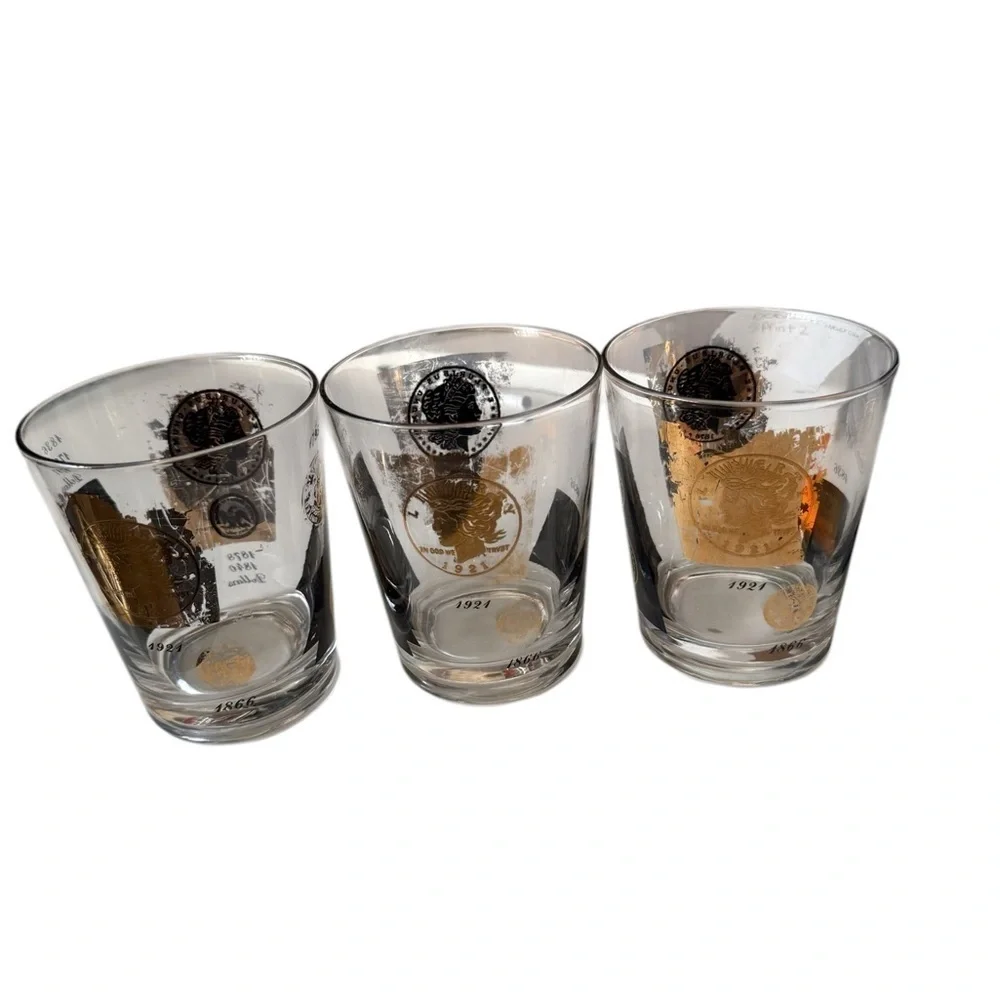 Cera International Black and Gold Coin Whiskey Mid-century Cocktail Barware 3